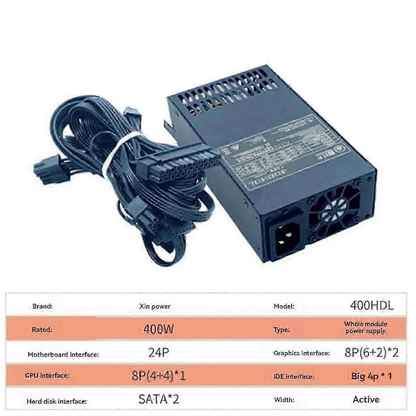 400W PSU ATX Full Modulær Strømforsyning FLEX Modul Strømforsyning Lavt Støynivå for Små 1U (Flex ITX) Datamaskinkabinetter