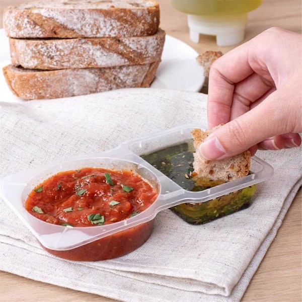 Dobbelt Rum Krydderibeholder med Låg - 3 Oz 2 Rums Snackbeholdere Genanvendelig Sauce