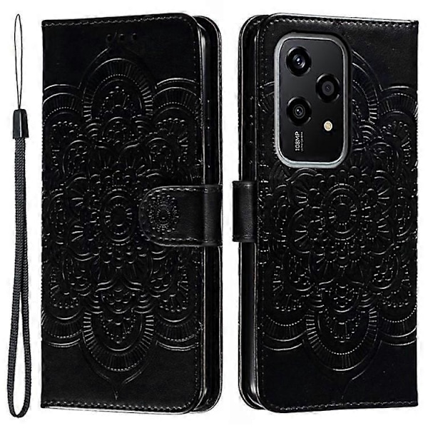 Kompatibelt Skal för Honor 200 Lite PU Läder Mandala Präglad Design Plånboksfodral Black