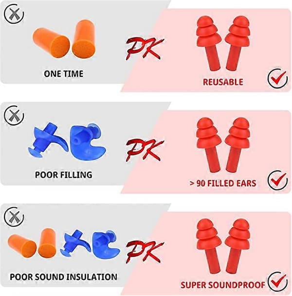 4 par bløde silikone ørepropper til søvn (sort, blå, pink, orange), støjreducerende og genanvendelige ørepropper til søvn med et etui, perfekte til svømning, co