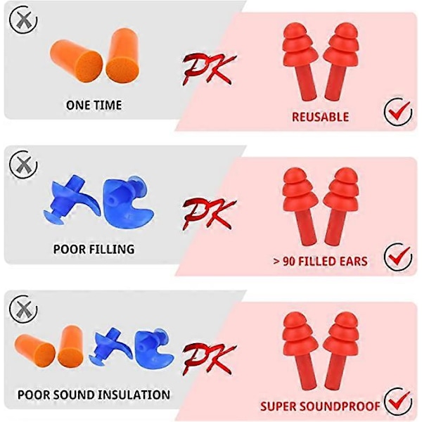 4 par mjuka silikonöronproppar för sömn (svarta, blå, rosa, orange), brusreducerande och återanvändbara öronproppar med skal, perfekta för simning, co
