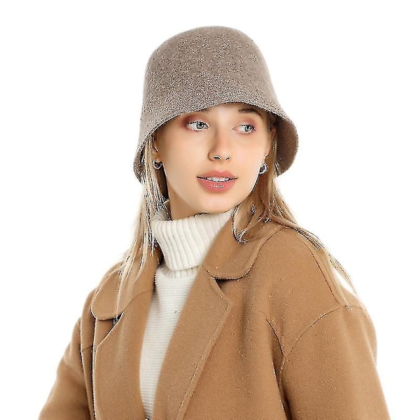 Dam Vinter Bucket Hatt Vintage Filt Hattar Varm Ull Utomhusmössa TY