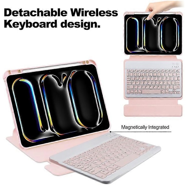 Kompatibelt Skal för iPad Pro 11 (2024) Läder+Akryl Ställ Tablet Cover med Bluetooth Tangentbord Pink
