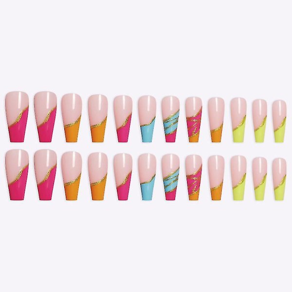 24st kort tryck på naglar franska ovala falska naglar tips Akryl cover för kvinnor och flickor