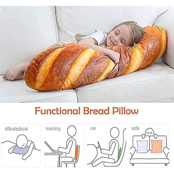 3D Simulering Bröd Kudde Mjuk Ländrygg Baguette Ryggkudde Mat Plysch Gosedjur 20cm
