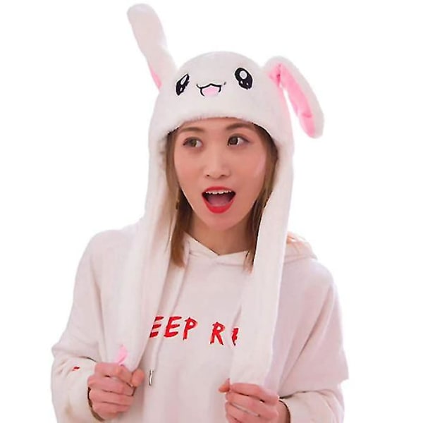 Rabbit Hat Ear Moving Jumping Hat Funny Bunny Plysch Hatt Cap White