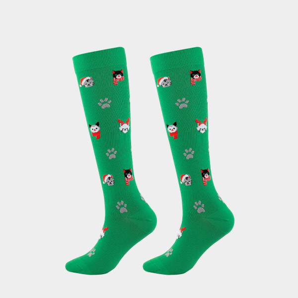 Julesokker Kompressionsstrømper Halloween Voksen Kompressionsstrømper Christmas Green Bottom Animals S/M