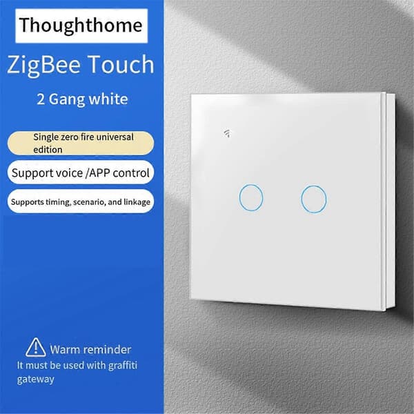 Zigbee Enkel Null Brannlinje Universell 2 Bryter Hvit
