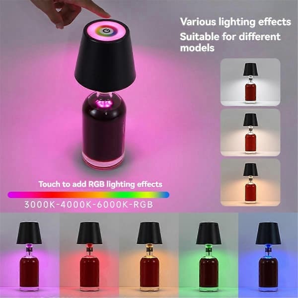 Langaton Pullolamppu RGB-tilat & 3 Värin Portaaton Himmennys Pullolampun Varjostin Ladattava Pullovalo