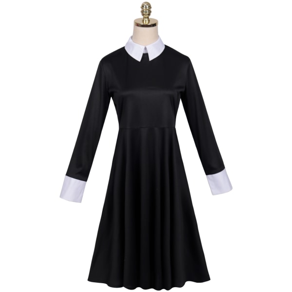 Addams Family cos kostym Halloween Onsdag Addams svart klänning tryckt kjol cosplay kostym Adams long sleeve 120