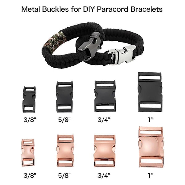 6 kpl Paracord-rannekorun solkia 6 kpl Metallisia pikalukkoja Vyön solki, 1 tuuma
