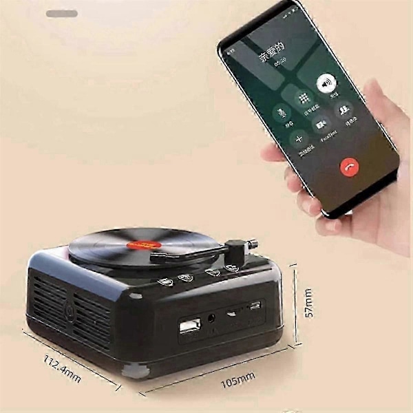 MANOVO Vinyl Skivspelare Högtalare USB Bluetooth V5.0 Stereo Retro Portabel Högtalare TF-kort/U Disk/