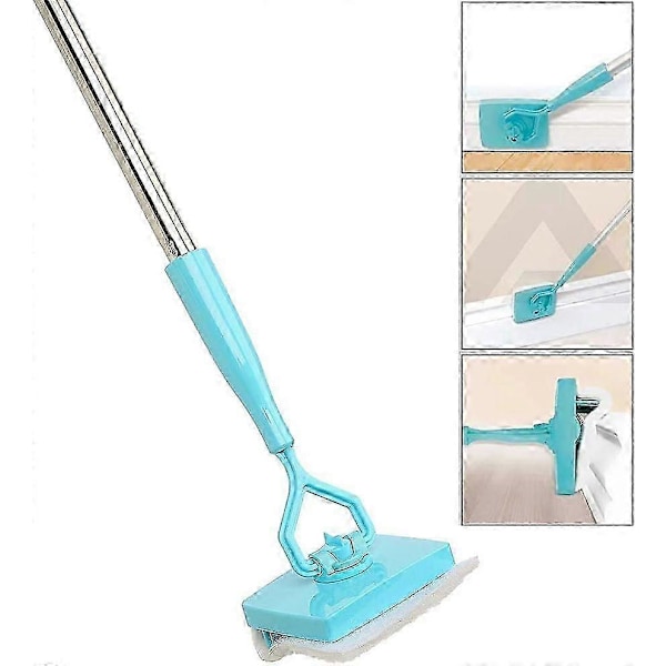 Jalkalistan puhdistustyökalu kahvalla ja 2 uudelleenkäytettävällä puhdistusliinalla, No-Bending Mop -jalkalistan puhdistustyökalu pitkällä kahvalla, säädettävä jalkalistan muotoilutyökalu