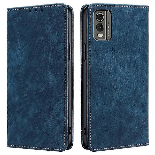 Reptåligt Telefonskal Kompatibelt För Nokia C32 RFID Texturerad Plånbok Magnetiskt Läder Flip Ställ Fodral Blue