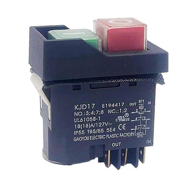 KJD17 6-polig elektromagnetisk start tryckknappsbrytare 18A AC127V IP55 Vattentät säkerhetsutrustning