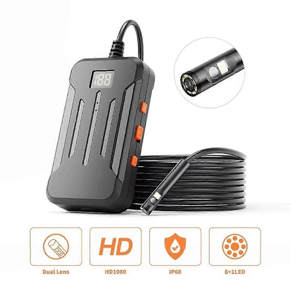 F300 Industriel WIFI Endoskop HD1080P Dobbelt Linse Kamera 5.5MM Bilinspektion Boreskop IP68 Vandtæt 2600mAh LED'er
