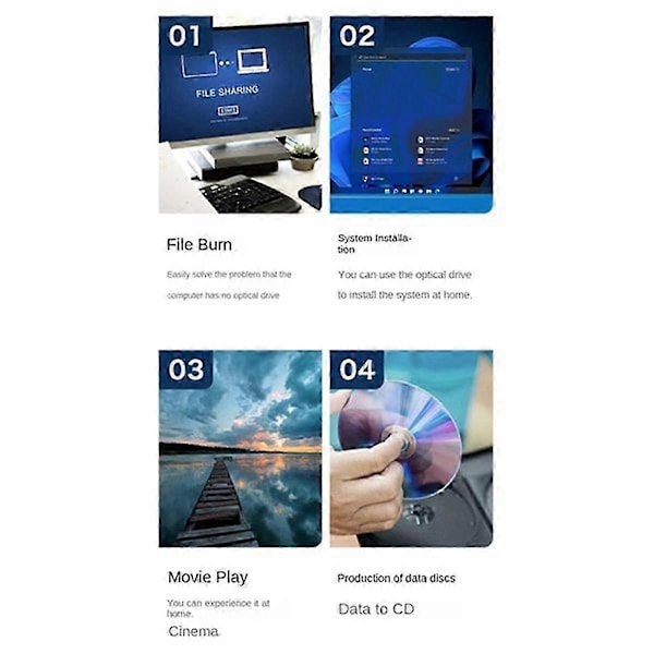 Extern USB 3.0 Portabel DVD-enhet CD/DVD-brännare Spelare Läsare för Laptop Dator