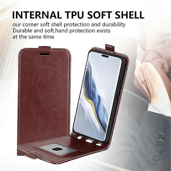Kompatibel med Honor Magic6 Pro 5G Stødsikkert Etui Kort Slot Vertikal Flip Telefon Cover Brown