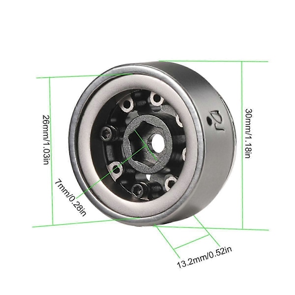 4 stk. 96G 1.0 Metal Beadlock Hjulnav til Axial SCX24 AX24 TRX4M FMS FCX24 1/18 1/24 RC Crawler Bil