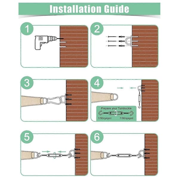 Hardware-sæt til solsejl: M6 Hardware-installationssæt til solsejl til gårdhave, have, swimmingpool