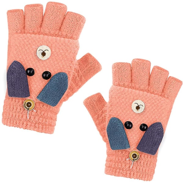 Barngloves För Flickor Pojkar 5-10 År Gamla Mode Vinter Höst Ullvantar Halvfinger Stickade Vridna Clamshell Dubbeltjocka Varma Handskar Fo