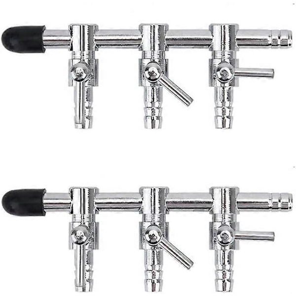 2 stk. 3-veis akvarium krom metall rad manifold luftlinje kontrollventil luftkran luftfordeler