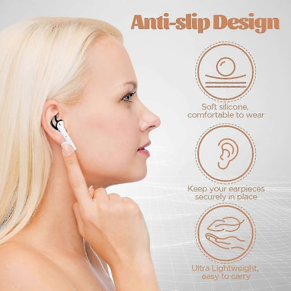 Ørekroker for Airpods, 5 par silikon myke ørekrok-tupper, sklisikre sport ørepropptupper kompatible for Airpods, svart