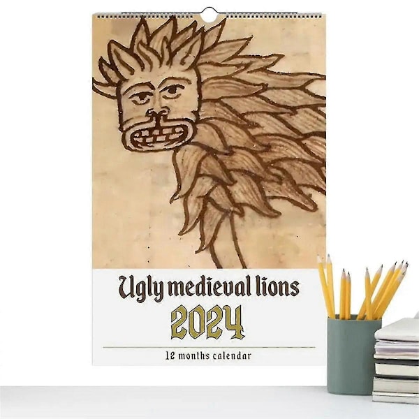 2024 Dekorativ Rolig Practical Joke Present Väggkalender Med Lejon Hållbar Daglig Djurkalender Förtjocka För Skola Lejon