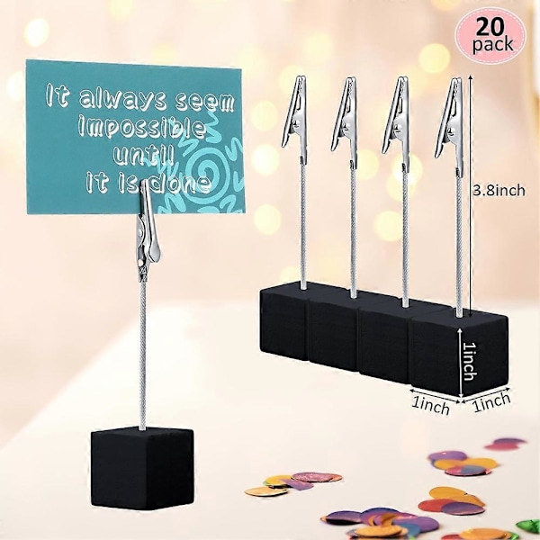 20 Stykker Kube Base Memo Klip Holder med Alligator Klips Træ Base Bordnummer Holder Kube Base Pl