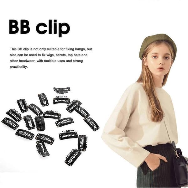 20 stk. parykclips til paryk, baretfiksering, parykclips, sort, usynlig