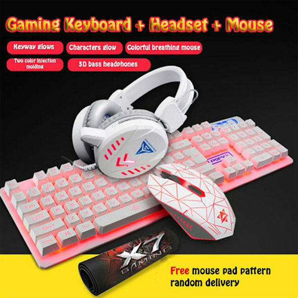 4st/set K59 Mekaniskt Trådbundet USB-Tangentbord Belyst Gamingmus Musmatta Headset Skrivbord Bakgrundsbelysning Kit Black Blue