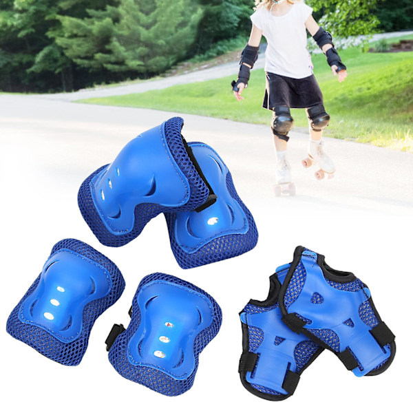 6 st Barnsäkerhet Skateboard Skyddsutrustning Armbågsskydd Handledsskydd Cykling Knäskydd Blå
