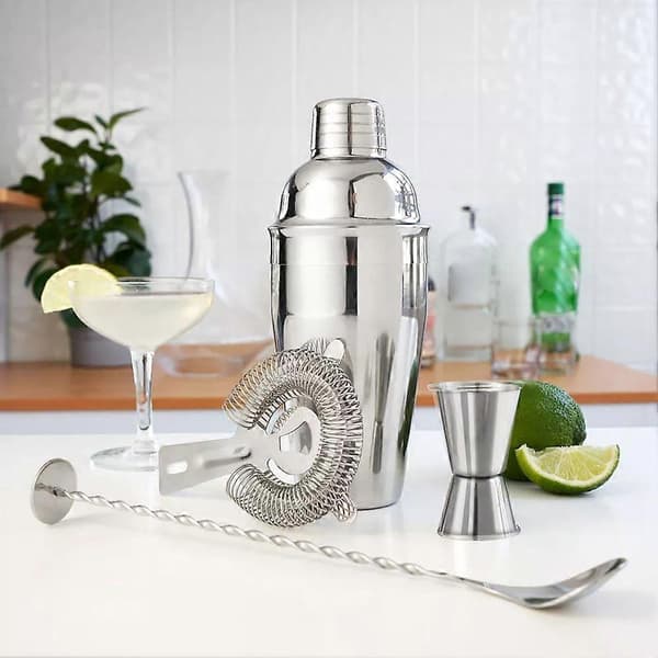5-delt Cocktail Shaker Sett Sil Jigger T-Mikseskje Muddler Bartender Kit Rustfritt Stål S