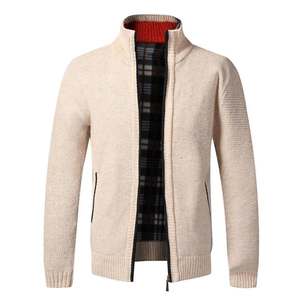 Höst Vinter Varm Cardigan Herr Fleece Dragkedja Tröjor Jackor Herr Slim Fit Stickad Tröja Tjock Cardigan Tröja Kappa Herr Beige China XL