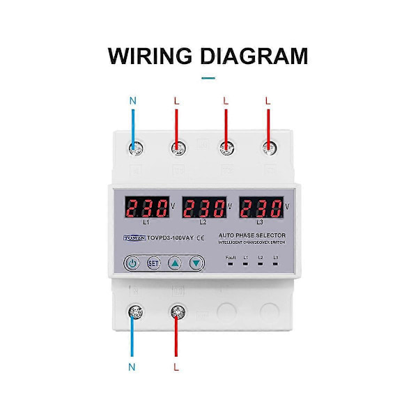 100A 3-fase 3P+N skinnefasevelger voltmeter med justerbar over- og underspenningsbeskyttelse