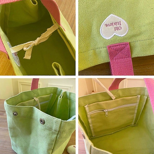 Bento Bag Hjerte Bokstav Broderi Mønster Innerlomme Oppbevaring Knapp Bærbar Matboks Bag Lilla