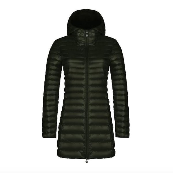 Syksyn ja talven uusi muoti untuvatakki naisten ohut osa, pitkä osa hupullinen korealainen versio ohuesta suuresta yksinkertaisesta takista Army Green L
