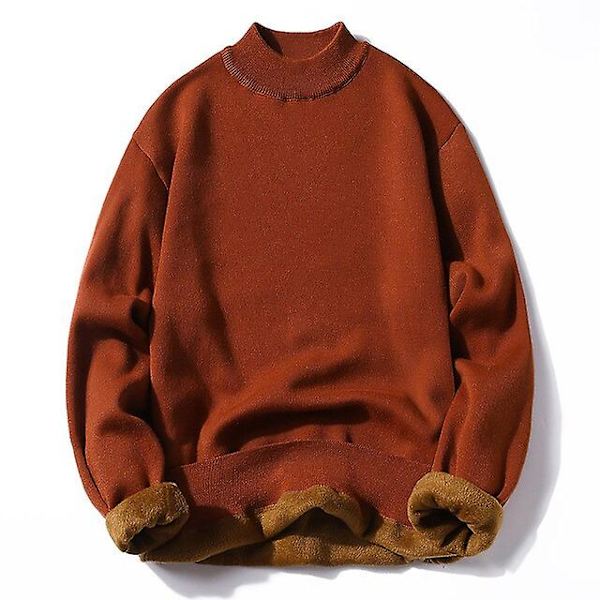 Talvi miesten fleece poolokauluspusero miehet 2022 uusi rento neule paksu poolopaita miesten merkki syksy kashmir O-kaula miesten topit Brown O-Neck 2XL (72-81KG)