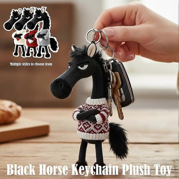 Hjerte Sort Plys Hest Nøglering, Sød Plys Legetøj Taske Charm Gave pattern