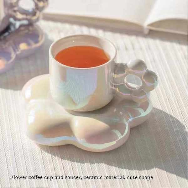 Kaffekop med blomsterformet underkop, kaffekopsæt, keramisk krus, tekop og underkop, krus og underkop