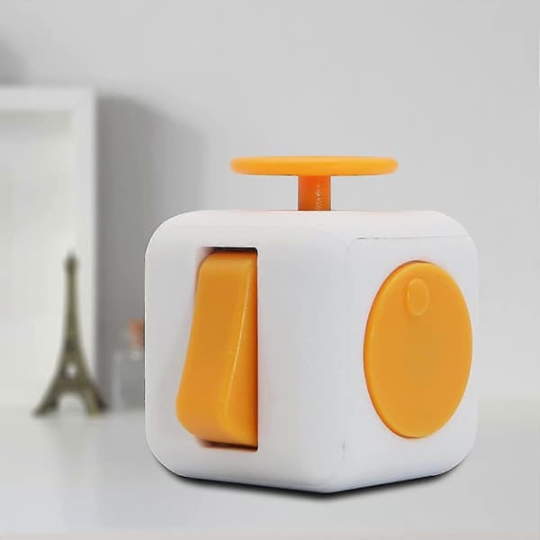 Fidget Cube Stress Angst Trykaflastende Legetøj Til Voksne Børn, Afslappende White yellow