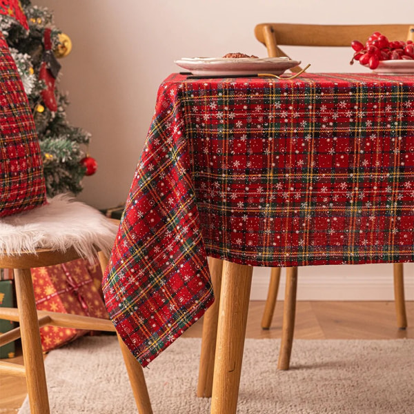 Julepynt nytår dug Plaid snefnug Jul Hjem Spisebord Dæk Rektangulær Sofabord Dug Red and green checke 60x60cm