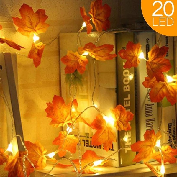 Vaahteranlehtinauhavalot kiitospäiväkoristeisiin, 20 led-joulukuusen valoa vedenpitävät paristokäyttöiset keijuvalot halloween jouluksi P