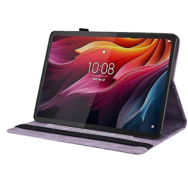 Kompatibelt deksel for Lenovo Tab K11 Plus med sommerfugl- og blomsterdesign, PU-skinn, nettbrettdeksel med kortspor Purple