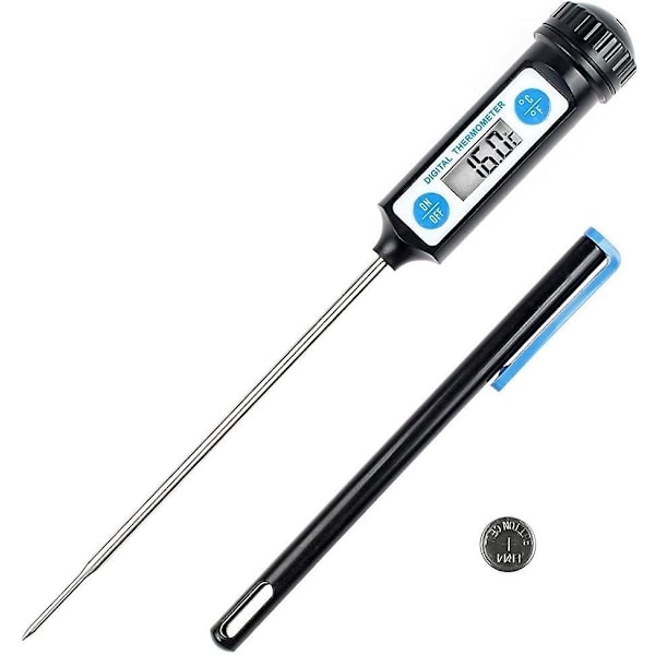 Matlagingstermometer, Kjøkkentermometer Digitalt Termometer med Lang Probe og LCD-Skjerm - Svart