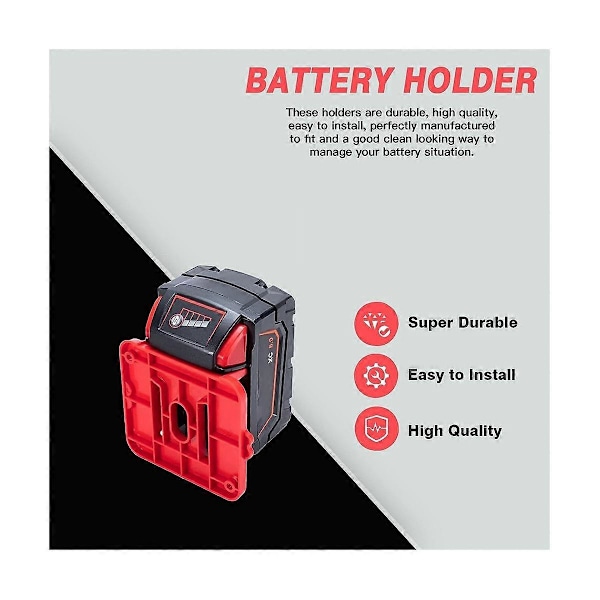 5 stk. Batteriholder til 18V Batteri, Vægmonteret Batteriopbevaring til Værkstedsvogn, Hylde, Værktøjskasse