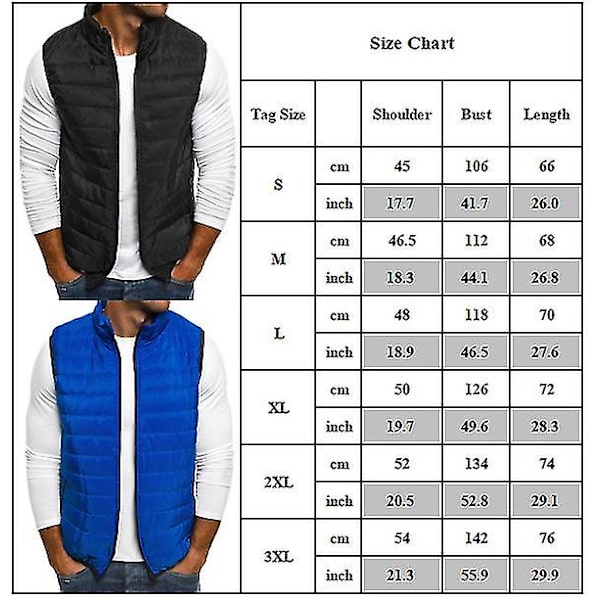 Lättviktig Vadderad Väst för Män Vinter Gilet Bodywarmer Jacka Kappa Royal blue 3XL