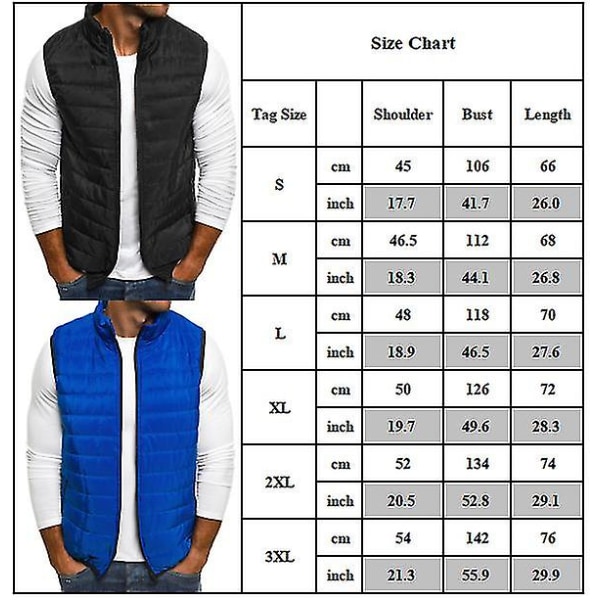 Lättviktig Vadderad Väst för Män Vinter Gilet Bodywarmer Jacka Kappa Royal blue M
