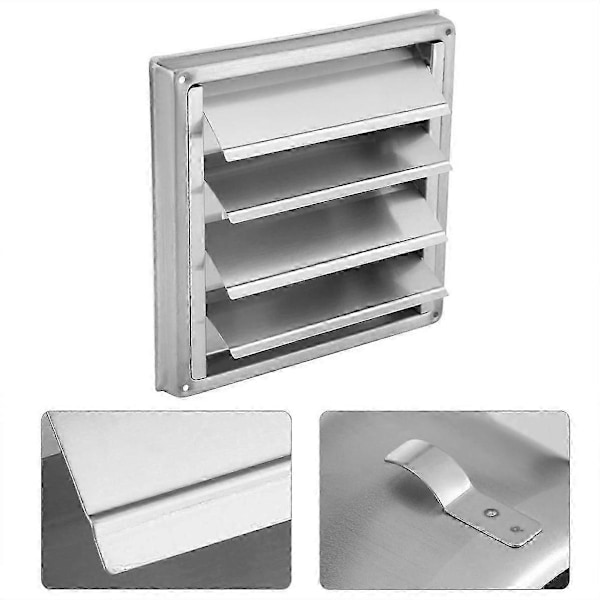 Ventilationsrist 150mm rustfrit stål lav bagside rist med bevægelig klinge, automatisk lukkedæksel/firkantet 184x184mm