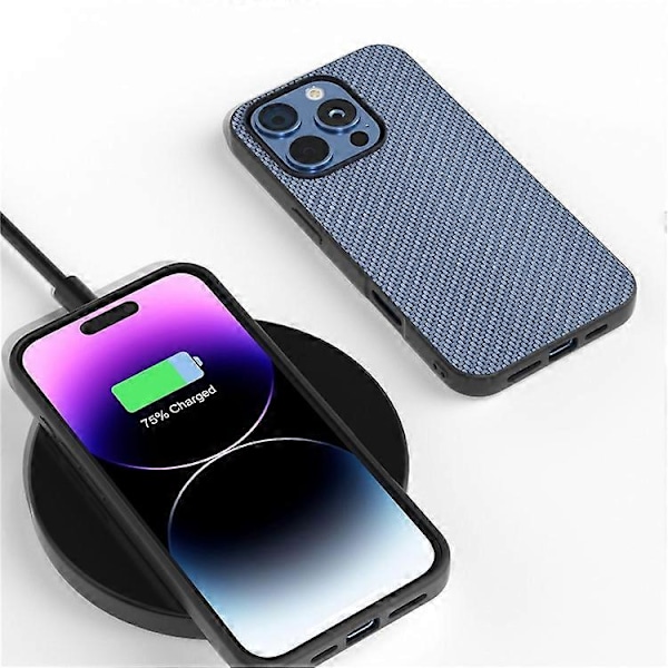 ABEEL Kompatibelt Skal för iPhone 16 Pro Max Läder+PC+TPU Telefonskal Kolfibertextur LightBlue